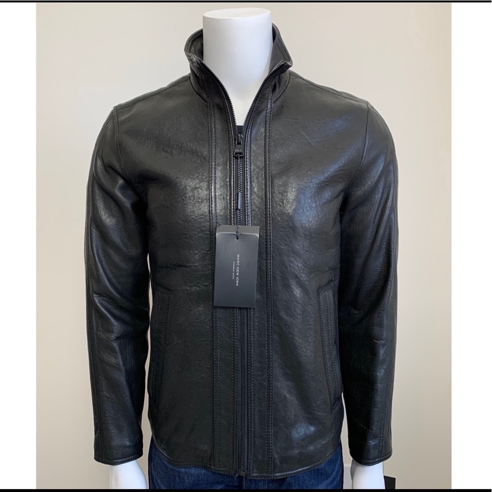 NWT Men’s Marc New York Zip Front Black Leather Jacket